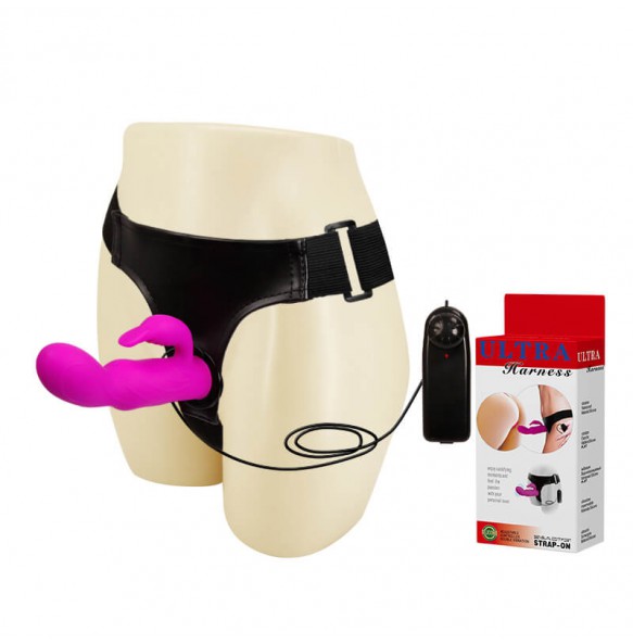 BAILE - Ultra Harness Silicone Strap On Dual Vibrator (L:15.5cm - D:3.7cm)